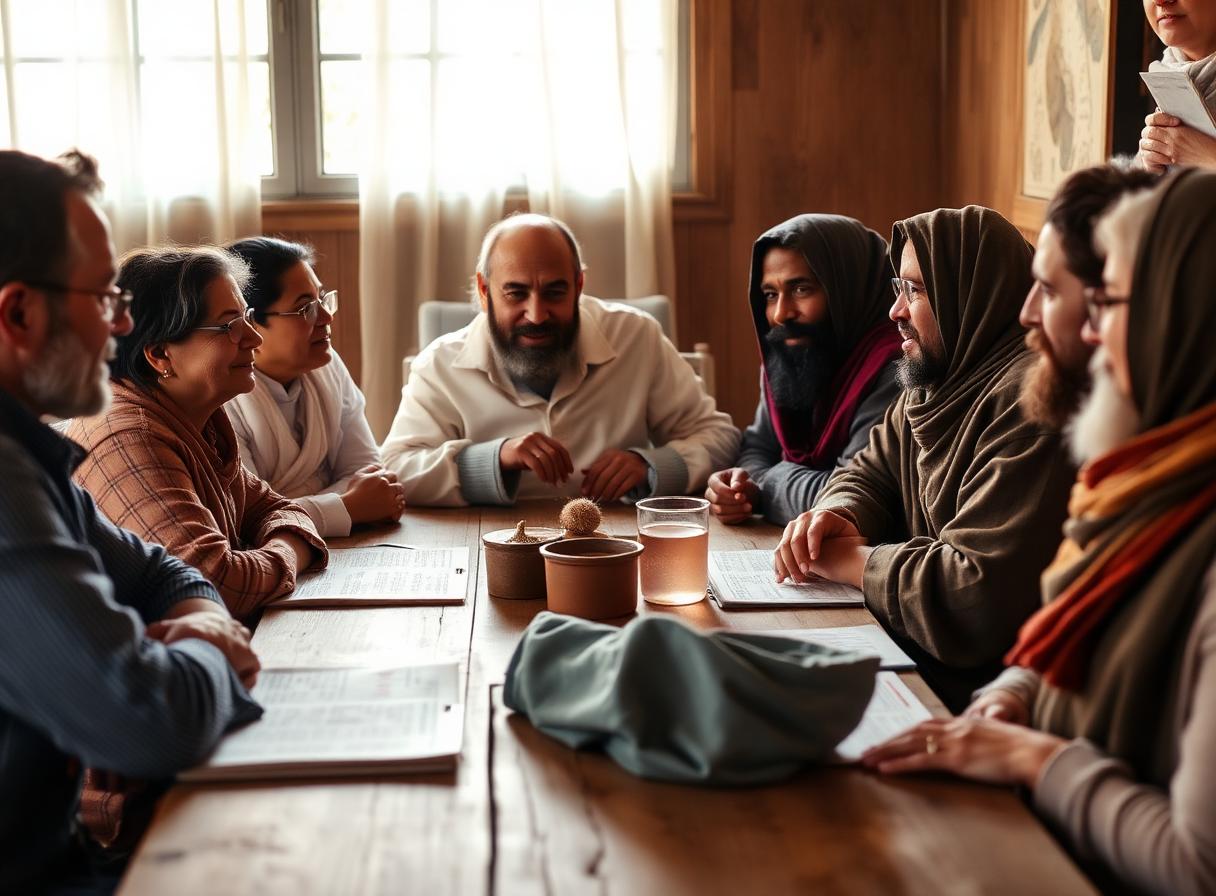 People gathered in conversation around a table
